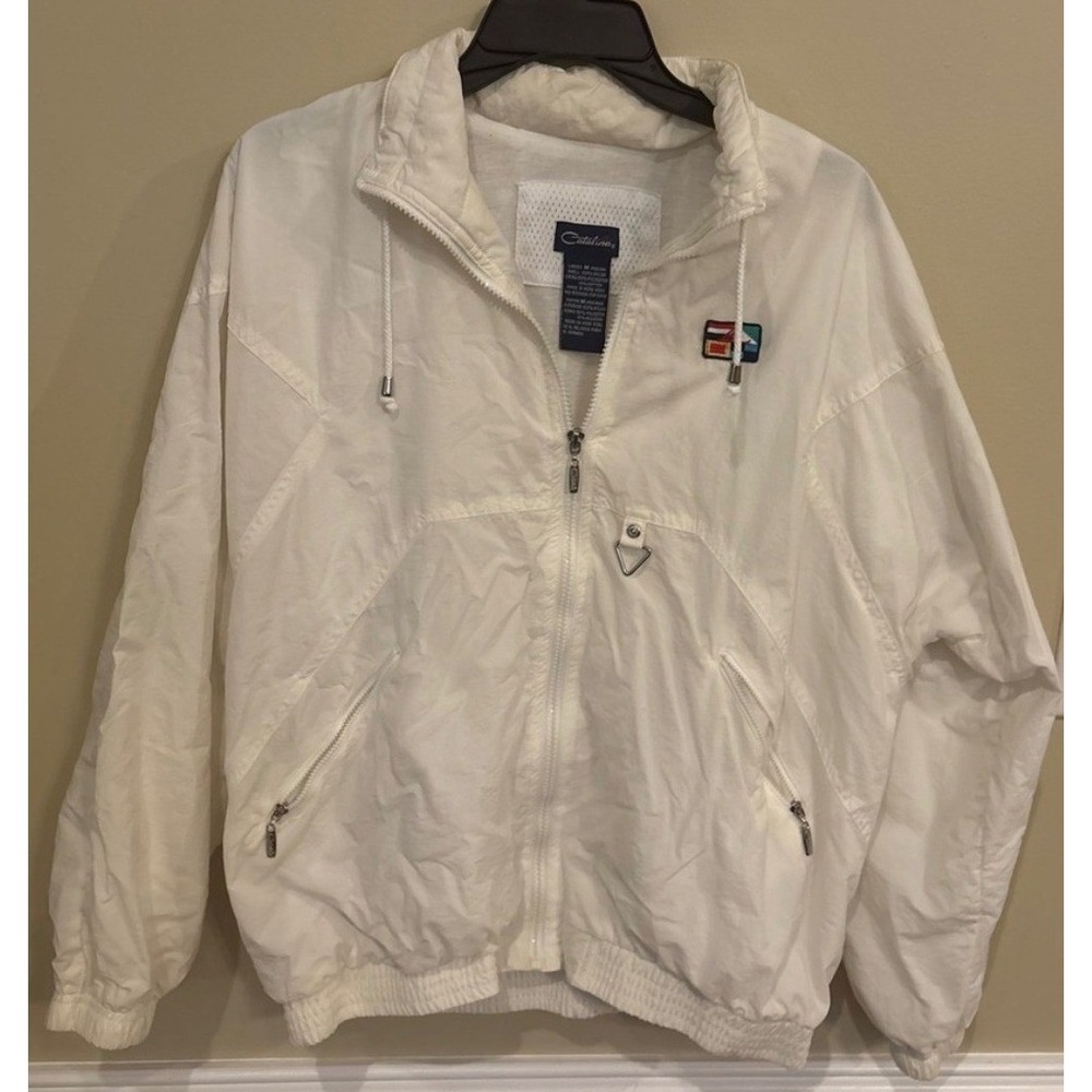 Vintage Catalina‎ White Windbreaker Jacket Women's Medium Full Zip 90s Retro EUC